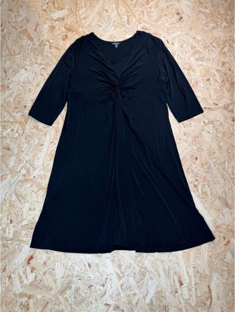 George Black Dress Womens XXL 20 Plus Size Faux Wrap Twist Front V-Neck Stretch
